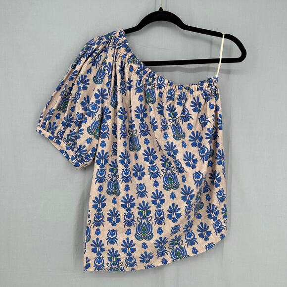 Summum Top Womens Medium Blue Floral One Shoulder Cottagecore Boho Ruffle - Picture 3 of 10